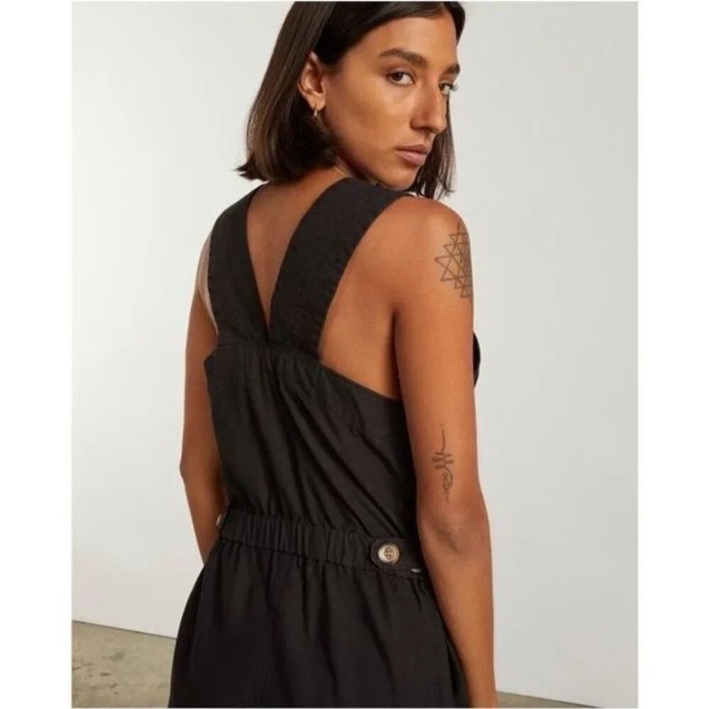 Everlane Black The Fatigue Apron Jumpsuit Cotton Linen 4